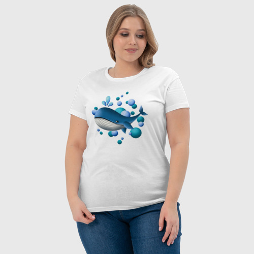 Женская футболка хлопок с принтом Кит и пузырьки, фото #4