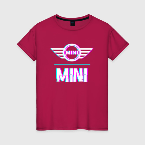 Светящаяся женская футболка с принтом Значок Mini в стиле glitch, вид спереди #2