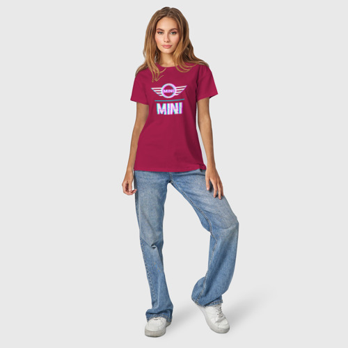 Светящаяся женская футболка с принтом Значок Mini в стиле glitch, вид сбоку #3
