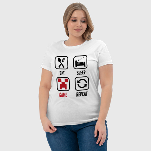 Женская футболка хлопок с принтом Eat - sleep - Minecraft - repeat, фото #4