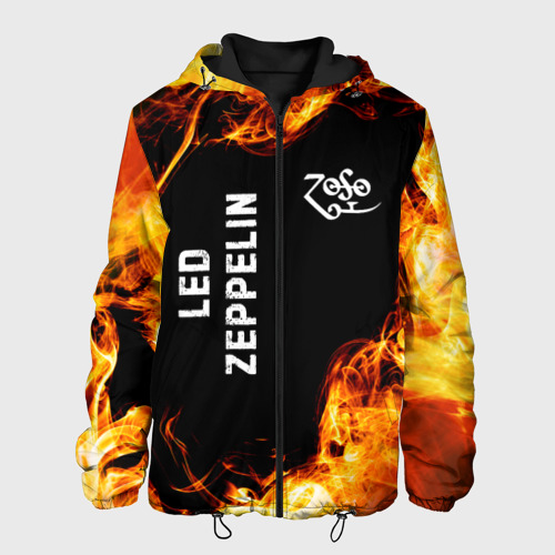 Мужская куртка 3D с принтом Led Zeppelin и пылающий огонь, вид спереди #2