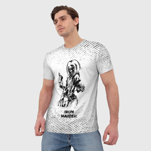 Мужская футболка 3D Iron Maiden с потертостями на светлом фоне, цвет 3D печать - фото 3