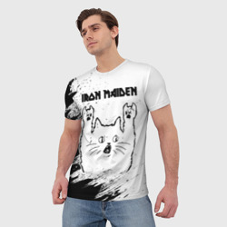 Мужская футболка 3D Iron Maiden рок кот на светлом фоне - фото 2