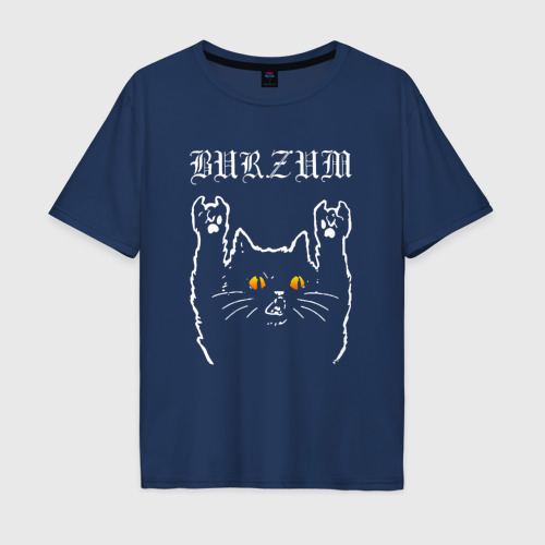 Мужская футболка оверсайз из хлопка с принтом Burzum rock cat, вид спереди №1