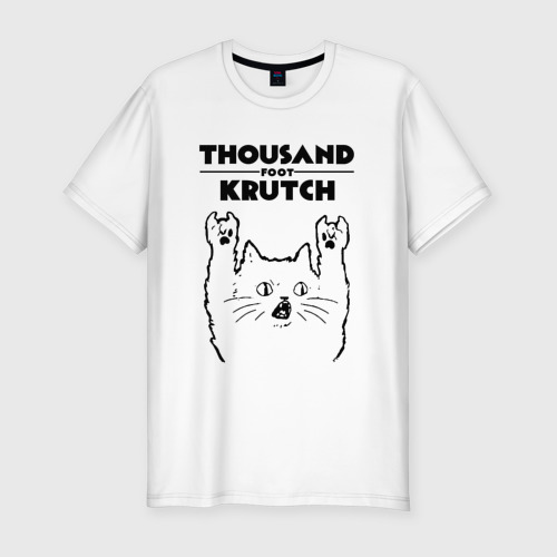 Мужская футболка хлопок Slim Thousand Foot Krutch - rock cat, цвет белый