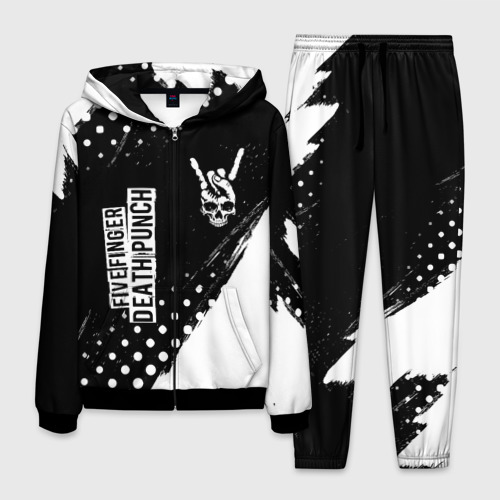 Мужской костюм 3D Five Finger Death Punch и рок символ на темном фоне, цвет черный
