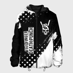 Мужская куртка 3D Five Finger Death Punch и рок символ на темном фоне