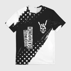 Мужская футболка 3D Five Finger Death Punch и рок символ на темном фоне