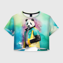 Женская футболка Crop-top 3D Прикольный панда в модной куртке