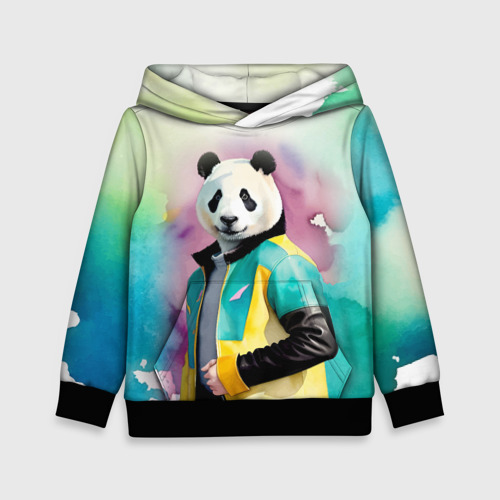 Детская толстовка 3D Прикольный панда в модной куртке, цвет черный
