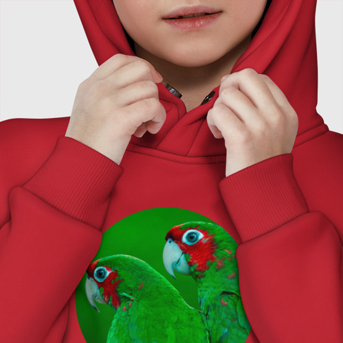 Детское худи Oversize хлопок Два зелёных попугая, цвет красный - фото 7