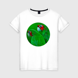 Два зелёных попугая – Женская футболка хлопок с принтом купить со скидкой в -20%