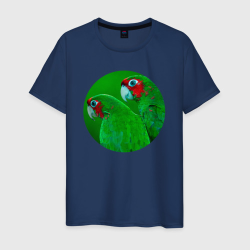 Мужская футболка хлопок Два зелёных попугая, цвет темно-синий