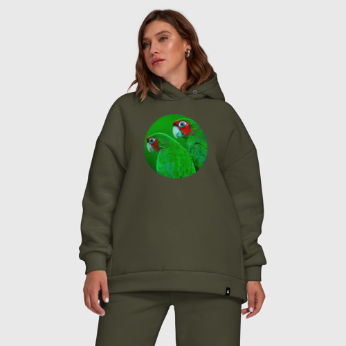 Женский костюм хлопок Oversize с принтом Два зелёных попугая, фото #5