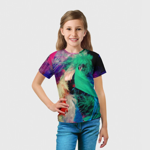 Детская футболка 3D Неоновые перья павлина, цвет 3D печать - фото 5