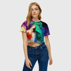 Женская футболка Crop-top 3D Неоновые перья павлина - фото 2