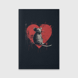 Обложка для паспорта матовая кожа Крыса на фоне сердца