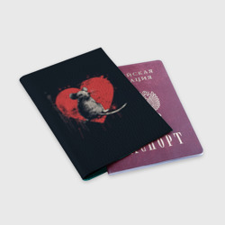 Обложка для паспорта матовая кожа Крыса на фоне сердца - фото 2