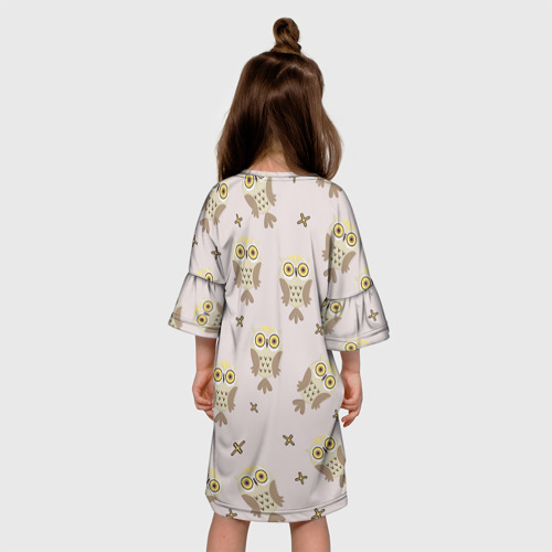 Детское платье 3D с принтом Сова и знак плюс, вид сзади #2