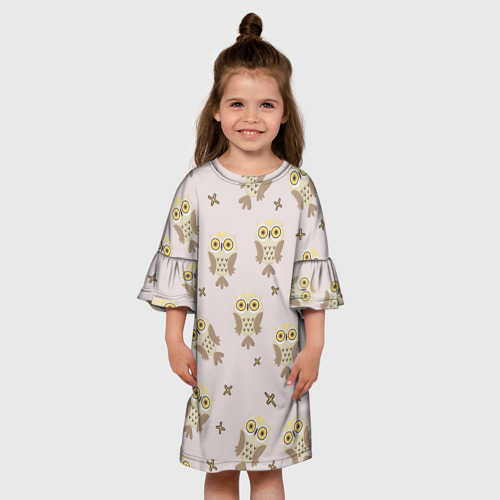 Детское платье 3D с принтом Сова и знак плюс, вид сбоку #3