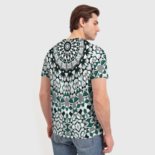 Мужская футболка 3D Узор мандала в серых и зеленых тонах, цвет 3D печать - фото 4