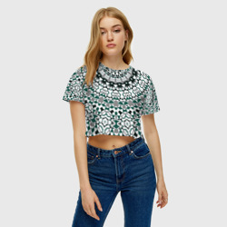 Женская футболка Crop-top 3D Узор мандала в серых и зеленых тонах - фото 2