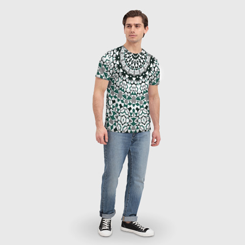 Мужская футболка 3D Узор мандала в серых и зеленых тонах, цвет 3D печать - фото 5
