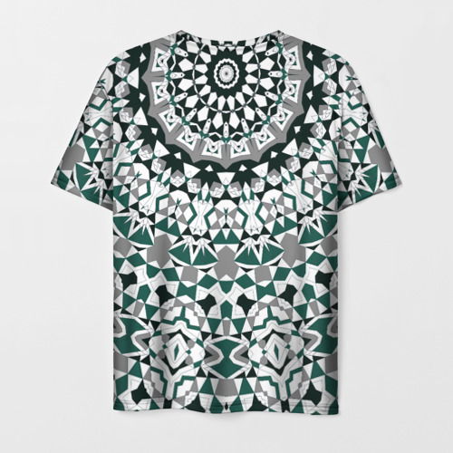 Мужская футболка 3D Узор мандала в серых и зеленых тонах, цвет 3D печать - фото 2
