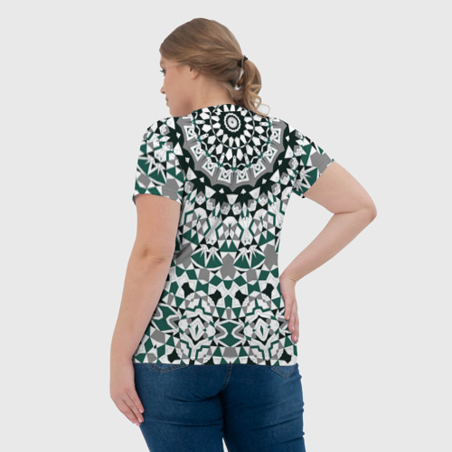Женская футболка 3D Узор мандала в серых и зеленых тонах, цвет 3D печать - фото 7