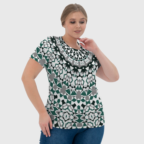 Женская футболка 3D Узор мандала в серых и зеленых тонах, цвет 3D печать - фото 6
