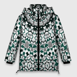 Женская зимняя куртка Oversize Узор мандала в серых и зеленых тонах