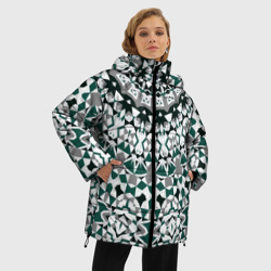 Женская зимняя куртка Oversize Узор мандала в серых и зеленых тонах - фото 2