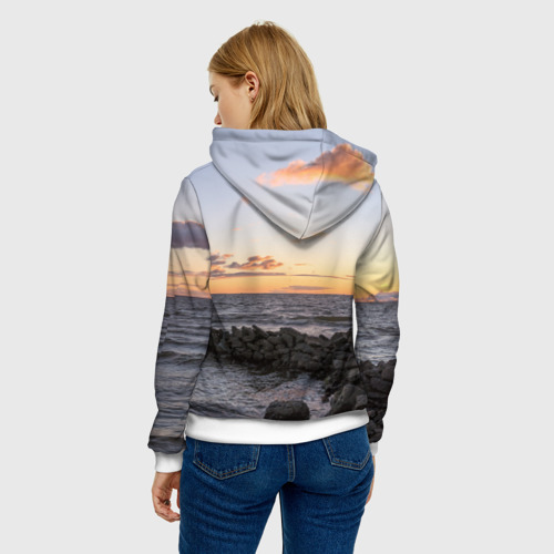 Женская толстовка 3D с принтом Закат солнца на Финском заливе, вид сзади #2