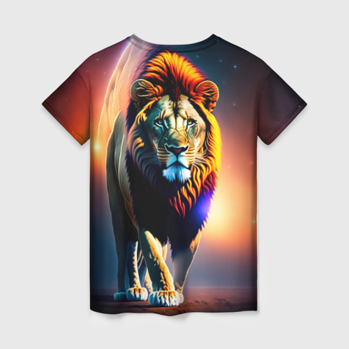 Женская футболка 3D с принтом Космический грозный лев, вид сзади #1