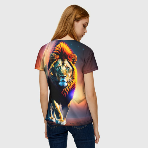 Женская футболка 3D с принтом Космический грозный лев, вид сзади #2