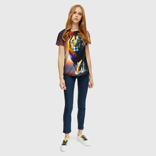 Женская футболка 3D с принтом Космический грозный лев, вид сбоку #3