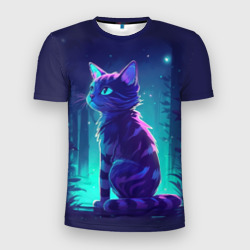 Мужская футболка 3D Slim Неоновый    котенок