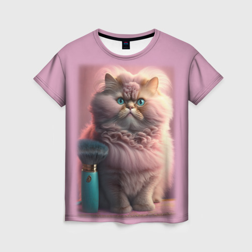 Женская футболка 3D с принтом Кошечка в салоне красоты, вид спереди #2