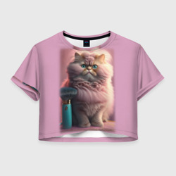 Женская футболка Crop-top 3D Кошечка в салоне красоты
