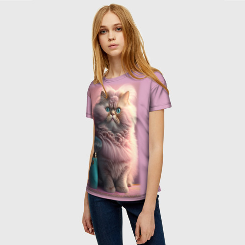 Женская футболка 3D с принтом Кошечка в салоне красоты, фото на моделе #1