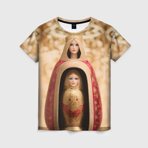 Женская футболка с принтом Матрёшка 585 Гольд царевна, вид спереди №1