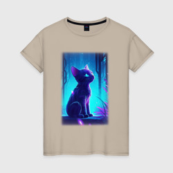Котик неоновое свечение – Женская футболка хлопок с принтом купить со скидкой в -20%