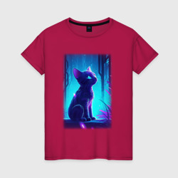Котик неоновое свечение – Женская футболка хлопок с принтом купить