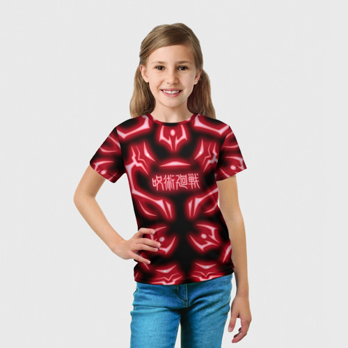 Детская футболка 3D с принтом Магическая битва светящиеся Знаки Сукуны, вид сбоку #3