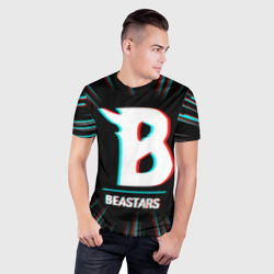 Мужская футболка 3D Slim Символ Beastars в стиле glitch на темном фоне - фото 2