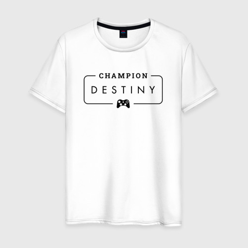 Мужская футболка хлопок Destiny gaming champion: рамка с лого и джойстиком, цвет белый