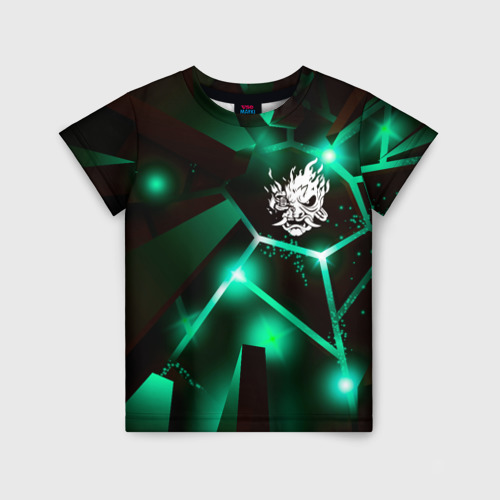 Детская футболка 3D с принтом Cyberpunk 2077 разлом плит, вид спереди #2
