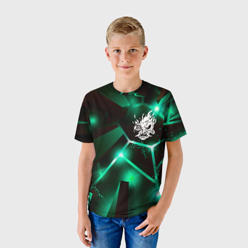 Детская футболка 3D с принтом Cyberpunk 2077 разлом плит, фото на моделе #1