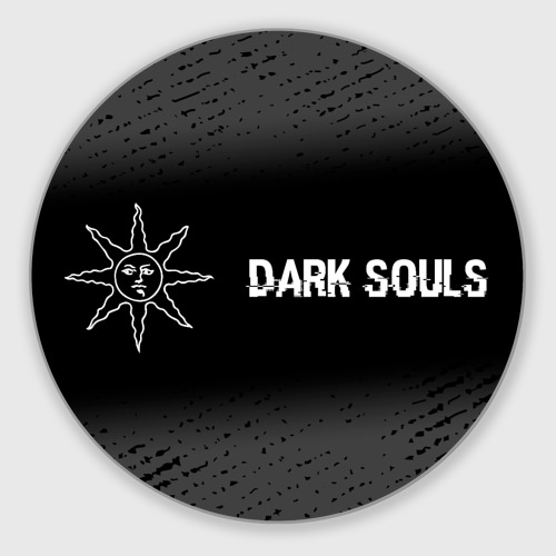 Круглый коврик для мышки Dark Souls glitch на темном фоне: надпись и символ