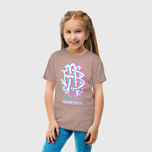 Светящаяся детская футболка Nickelback glitch rock, цвет пыльно-розовый - фото 5